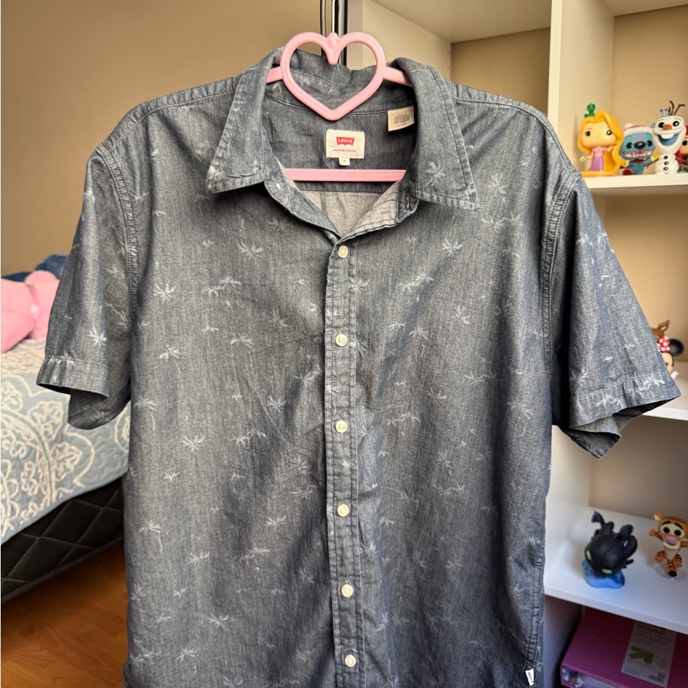 Levi’s Men’s Short Sleeve Denim Button-Up Shirt Palm Print Size XL
